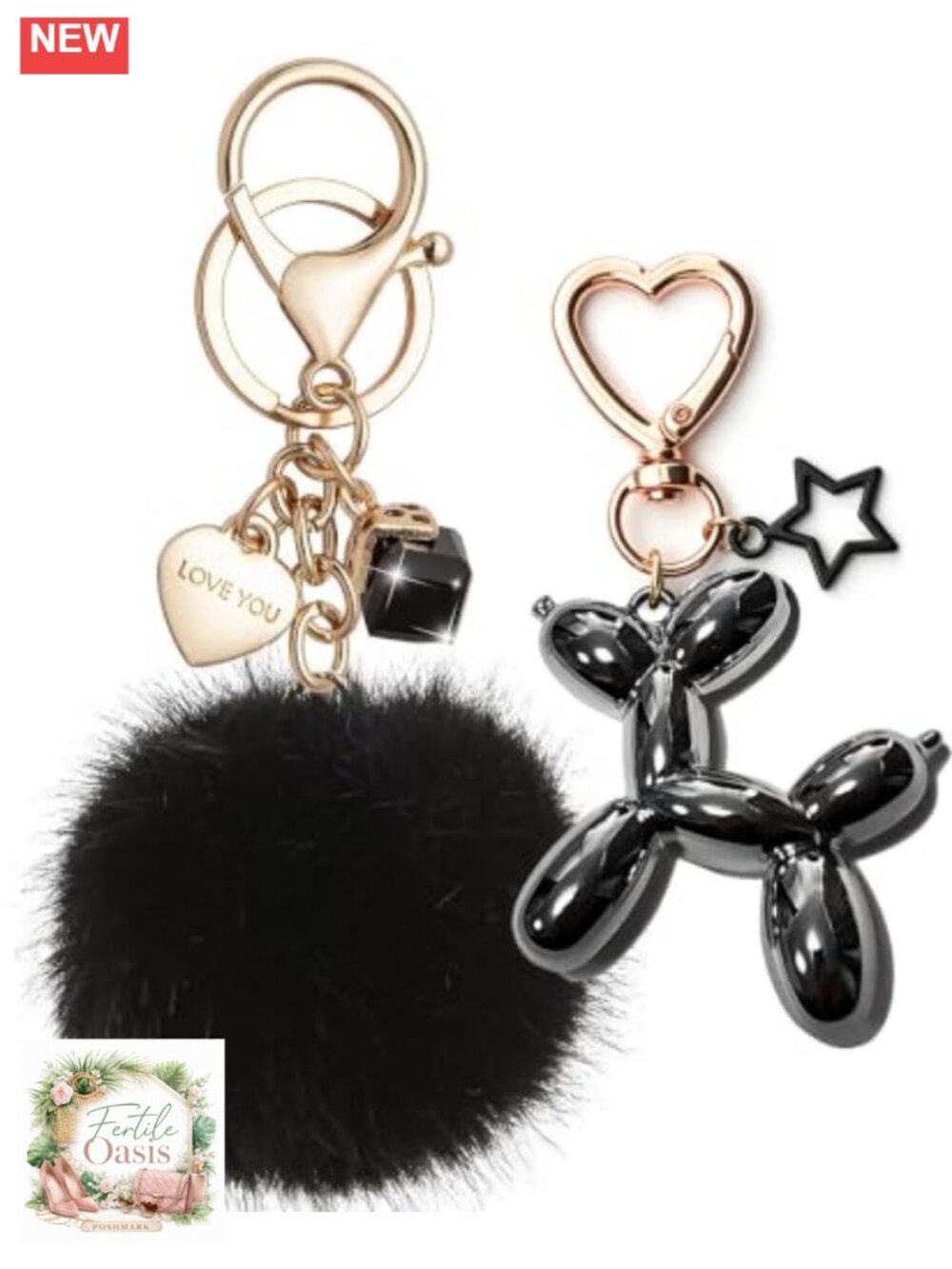 Cute Balloon Dog Bag Charm Set with Heart Clasp
